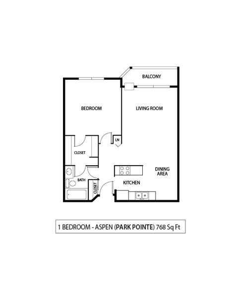 1 Bed 1 Bath Floor Plan at Park Pointe, St. Louis Park, MN